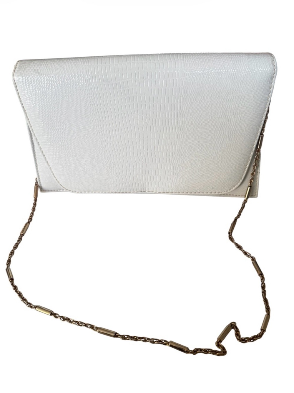 Vintage Ande White Croc-Embossed Chain Strap Clutch